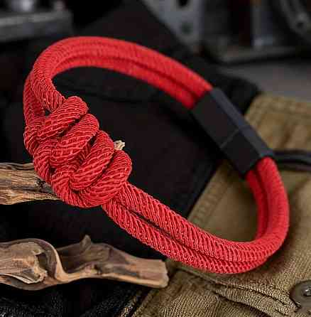 Браслет красный с узлом, плетеный браслет на руку, нейлоновый аксессуар унисекс со стальной застежкой Киев