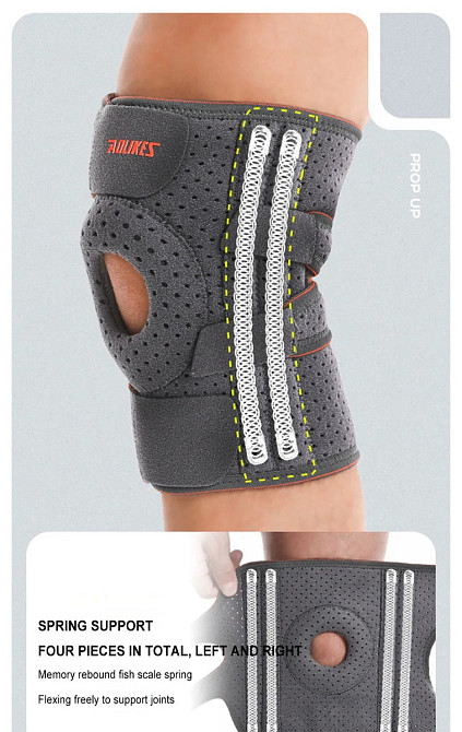 Ортез колінний AOLIKES із металевими пружинними бічними стабілізаторами та силіконовими накладками, регульований 35-62см (сірий) Николаев - изображение 8