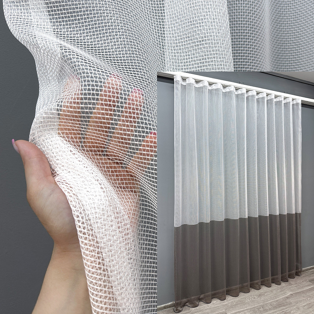 Тюль сітка льон колір білий з венге 1746т Київ - фото 1