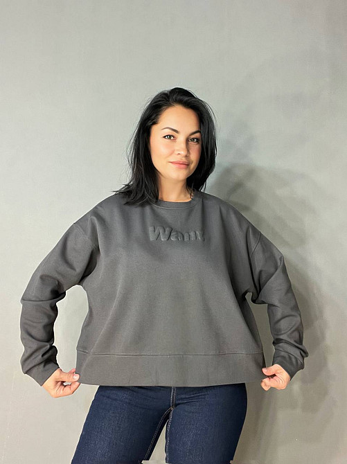 Свитшот женский U S 293 широкий оверсайз трикотаж надпись WANT, графит, one size Киев - изображение 10