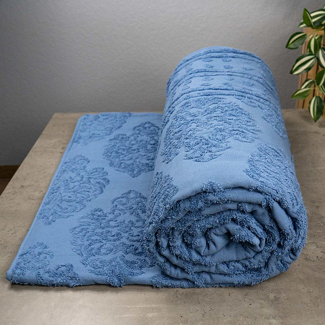 Простынь-покрывало жаккардовое махровое 100% Хлопок GM TEXTILE 190x200см 400г/м2 (Голубой) Сумы - изображение 1