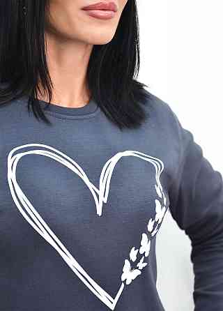 Утеплений світшот з принтом "Heart" оптом | Норма і батал Графіт, 46-48 Київ