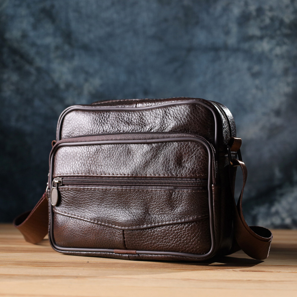 Горизонтальна зручна сумка з ручкою для чоловіків з натуральної шкіри Vintage 22940 Коричневий Київ - фото 9