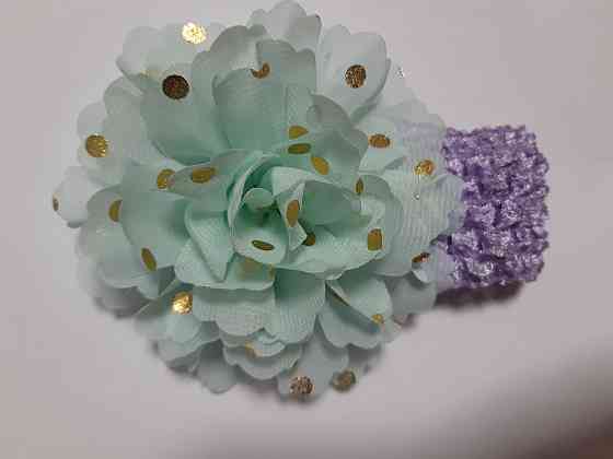 Детская повязка на голову ментоловая + сиреневая - окружность головы около 40-52см, диаметр цветка 9см Киев