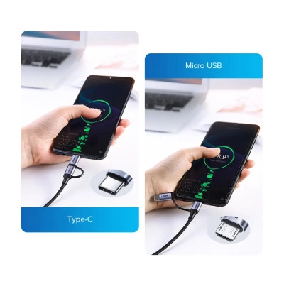 Дата кабель USB 2.0 AM to USB-C + Micro 5P 1.0m 3A US177 black Ugreen (30875) Винница - изображение 4