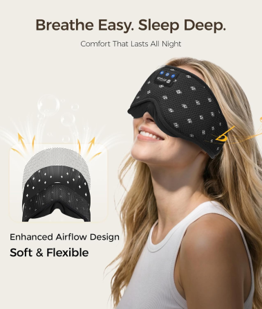 Bluetooth-маска для сну LOVE EYE 3D з навушниками — 100% затемнення, Hi-Fi звук, Bluetooth 5.4, для сну на боці, Чорна Київ