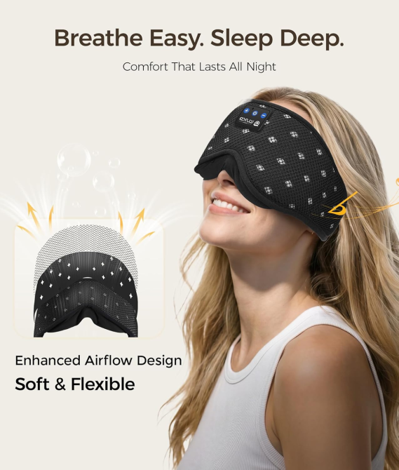 Bluetooth-маска для сну LOVE EYE 3D з навушниками — 100% затемнення, Hi-Fi звук, Bluetooth 5.4, для сну на боці, Чорна Київ - фото 3