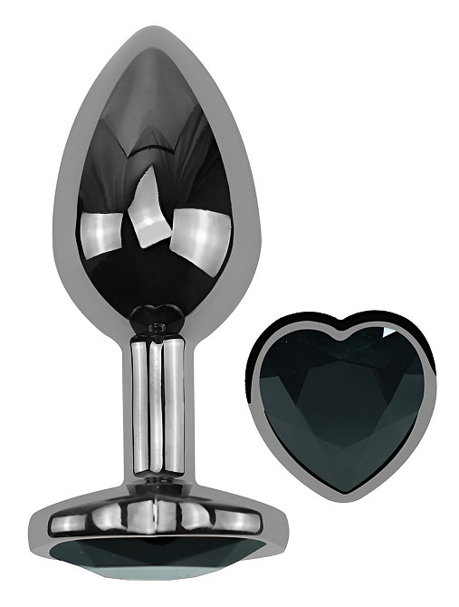 Анальна пробка з кристалом EGZO - Dark Silver Heart Plug Black size M Sex Aura Київ - фото 2