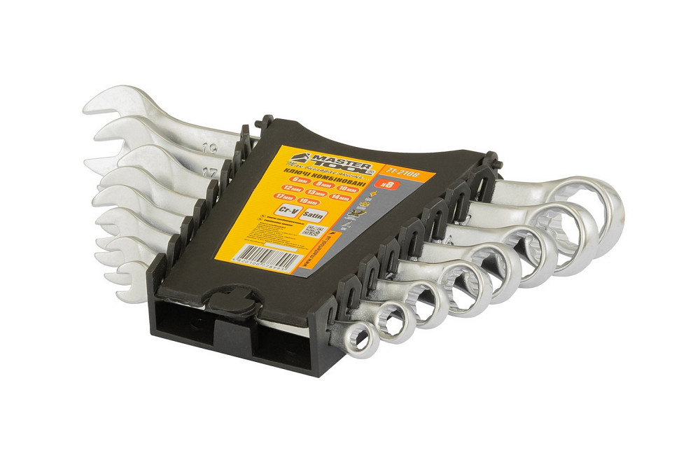 Ключі комбіновані MASTERTOOL набір 8 шт (6, 8, 10, 12, 13, 14, 17, 19 мм) CrV SATIN FINISH DIN3113 71-2108 Коломия - фото 3