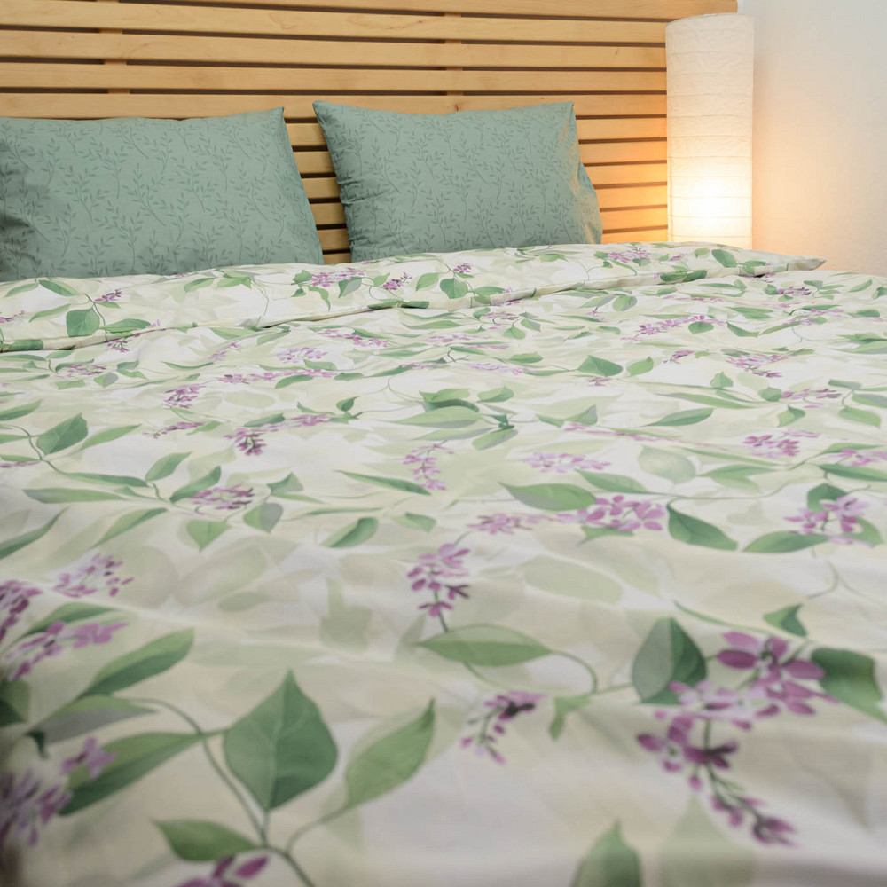 Комплект двуспального постельного белья Бязь ранфорс Ветка сирени 120 г/м2 YouStar (Зеленый) 2 х 70х70 Сумы - изображение 2