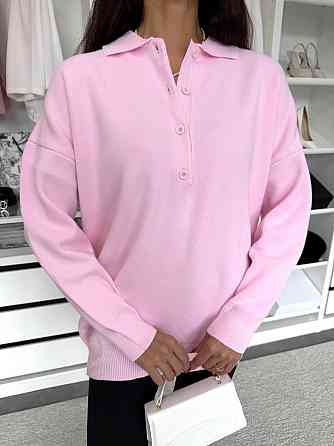 Стильний жіночий подовжений оверсайз светр із коміром-поло Барбі Одеса