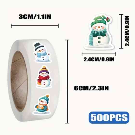 Новорічні наклейки зі сніговиками 500 шт – рулон, 8 дизайнів Київ