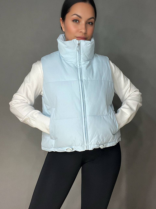 Жилет жіночий HAIZIYUAN 23106 середня довжина з куліскою кишені комір стійка блакитний, блакитний, L Київ - фото 15