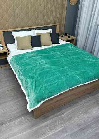 Плед двосторонній 155х200 см (+-5см) із штучною овчиною, хутром та люрексом Бірюзовий з білим (87-084) Київ