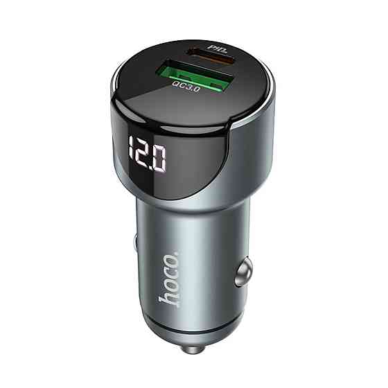 Автомобільний зарядний пристрій HOCO Z42 Light road dual port digital display PD20W+QC3.0 car charger Metal Gray Київ