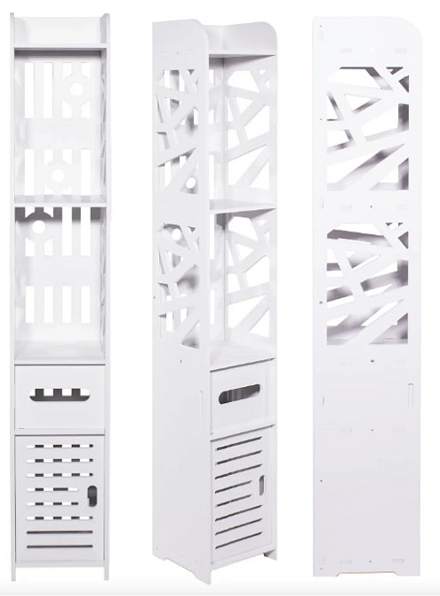 Підлогова шафа пенал Leobert Cubic 120 см для ванної кімнати вузька меблі з полицями та дверцятами Київ - фото 2