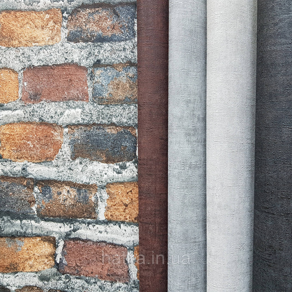 Шпалери вінілові на флізелін Rasch Factory 0.53х10,05 під цеглу коричневий чорний цегляний 428063 Київ - фото 1