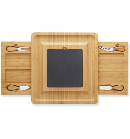 Дошка бамбукова для сиру і закусок, дерев'яна, сервірувальна менажниця з поверхнею для нарізки 33×33 см Кам'янець-Подільський
