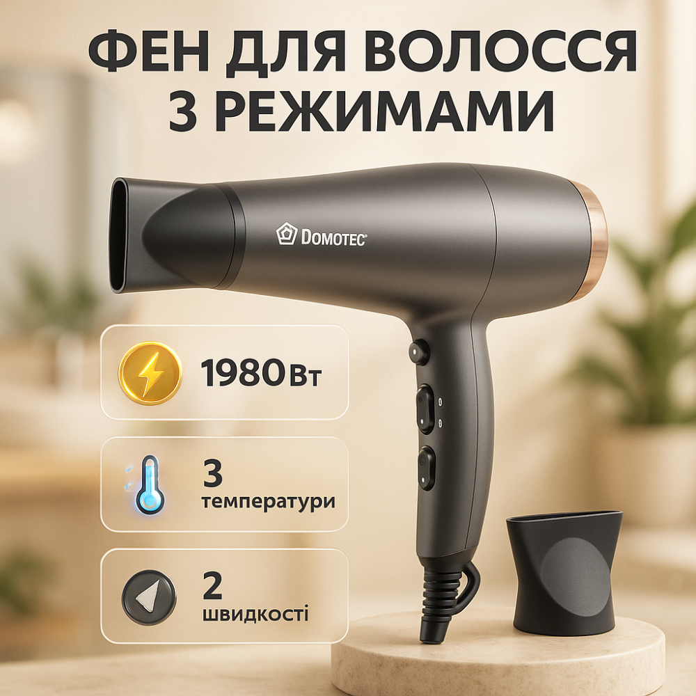 Фен для волосся з насадками універсальний, Жіночий потужний фен для укладання волосся MJ-37 Львів - фото 12