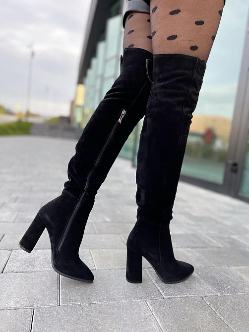 Nivelle Ботфорти жіночі NIVELLE чорні натуральна замша висота 50см обхват гомілки 35-37см каблу Коломия - фото 8
