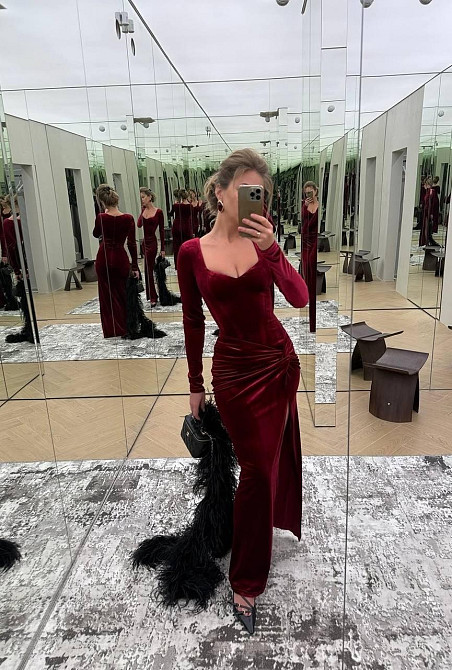 Жіноче привабливе елегантне довге плаття королівський щільний оксамит Бордо, 44/46 Одеса - фото 5