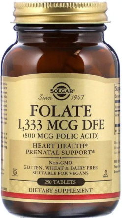 Фолієва кислота для здоров'я Solgar Folate 1,333 мкг DFE (800 мкг) 250 таб Київ