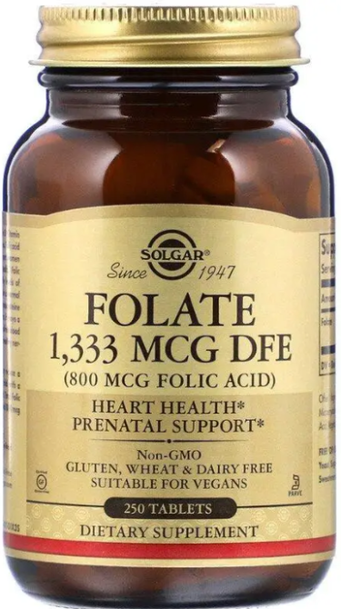 Фолієва кислота для здоров'я Solgar Folate 1,333 мкг DFE (800 мкг) 250 таб Київ - фото 1
