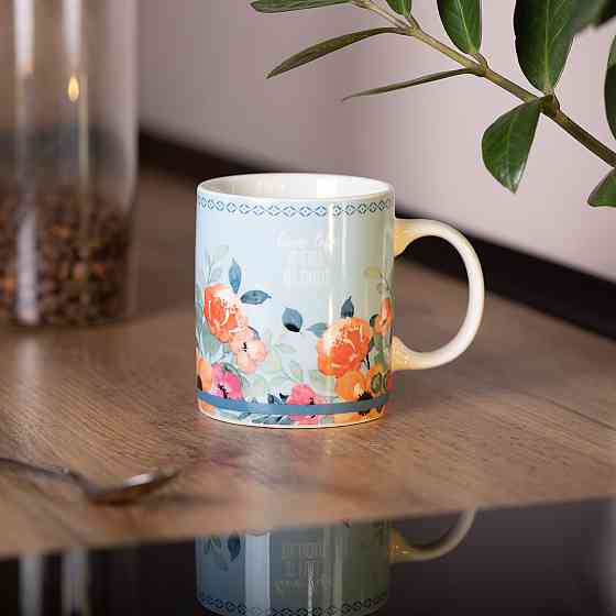 Чашка порцелянова з квітковим принтом 400 (мл) для чаю та кави Блакитна RX-N240139BL Коломыя