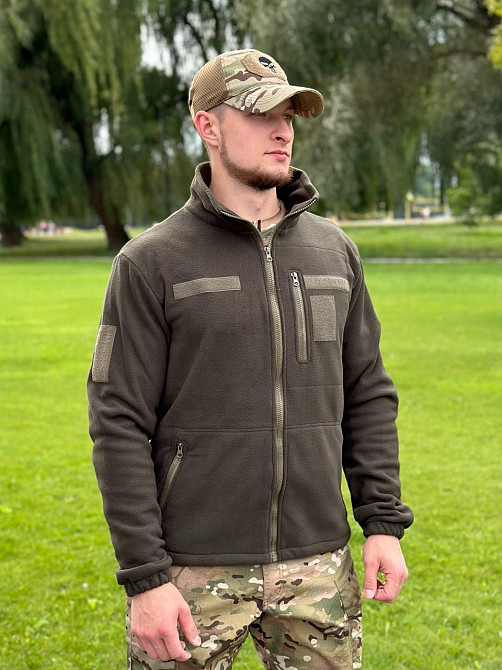 Военная тактическая оливковая флисовая кофта на змейке мужская теплая флиска тактическая демисезонная кофта SH Львов - изображение 8