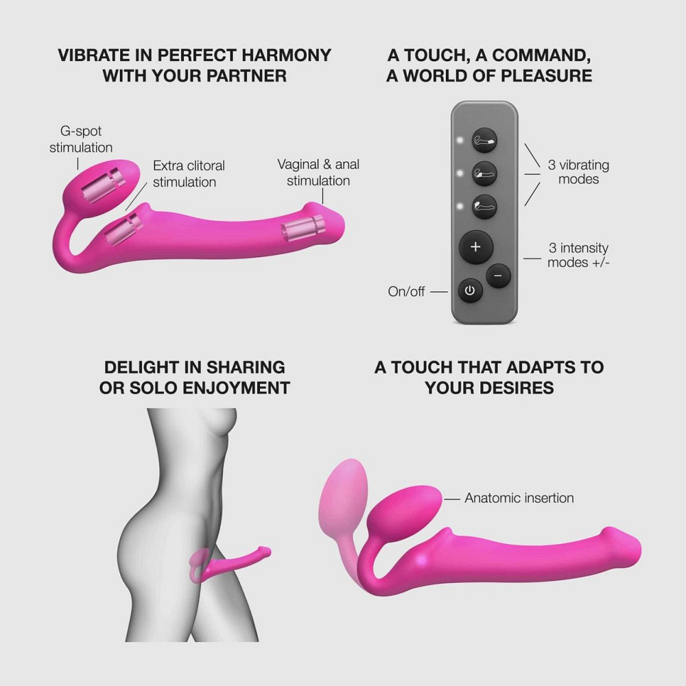 Безремінний страпон з вібрацією Strap-On-Me Vibrating Fuchsia L, діаметр 3,7см, пульт ДК, регульований Sex Aura Київ - фото 3