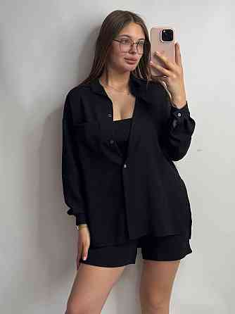 Костюм-тройка женский летний с шортами и брюками Черный XS-S Харьков