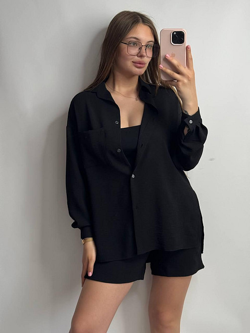 Костюм-тройка женский летний с шортами и брюками Черный XS-S Харьков - изображение 4