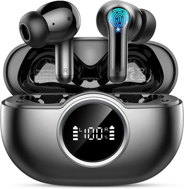Беспроводные наушники Rinsmola TWS Bluetooth 5.4, 14,2 мм, ENC, IPX7, 40 часов, USB-C, сенсорное управление, Black Киев - изображение 2