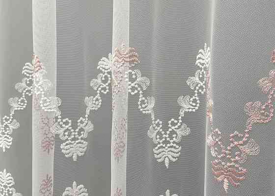 Тюль VR-Textil 1467т Грек-сетка с вышивкой Молочный с пудровым 300х270 см (42-0597) Киев