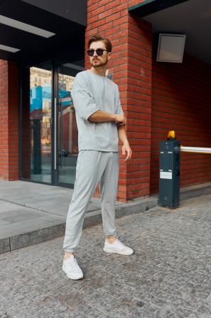 Комплект мужской футболка штаны Марсель оверсайз Серый XL Харьков