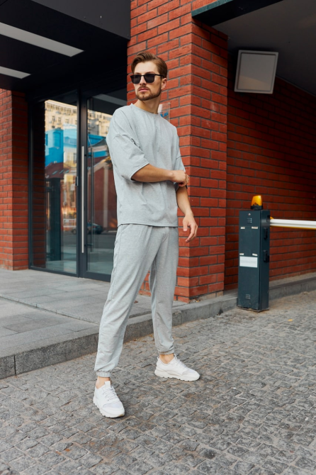 Комплект мужской футболка штаны Марсель оверсайз Серый XL Харьков - изображение 6