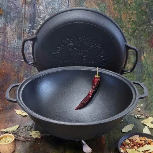 Казан "узбецький" WOK чавунний 15л з кришкою-сковородою гриль V15СРGr Майстерня Житомир - фото 7