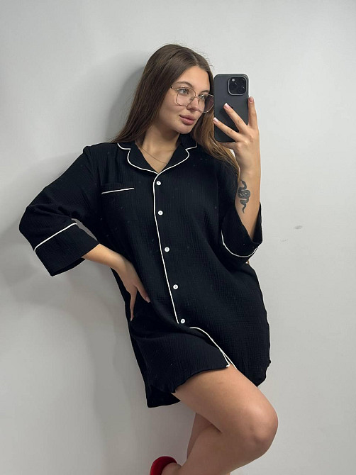 Жіноча муслінова нічна сорочка Чорний XL-2XL Харків - фото 1