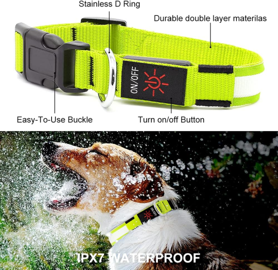 Світлодіодний нашийник для собак YFbrite M, USB, 3 режими, до 11 год, 360°, регульований, зелений Київ