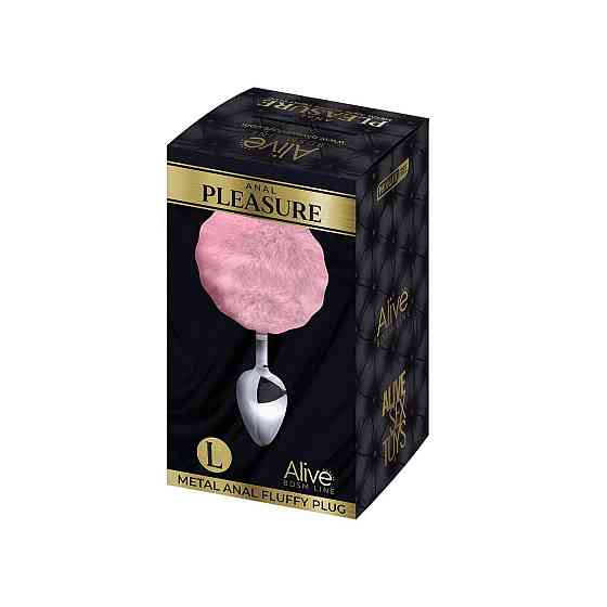 Металева анальна пробка Кролячий хвостик Alive Fluffy Plug L Pink, діаметр 3,9 см Sex Aura Київ