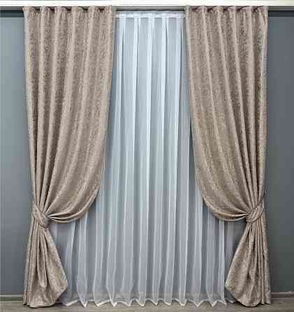 Комплект готових штор VR-Textil Льон мармур Pavliani VO № 1717ш сіро-бежевий 150х275 см 2 шт (33-0617) Київ
