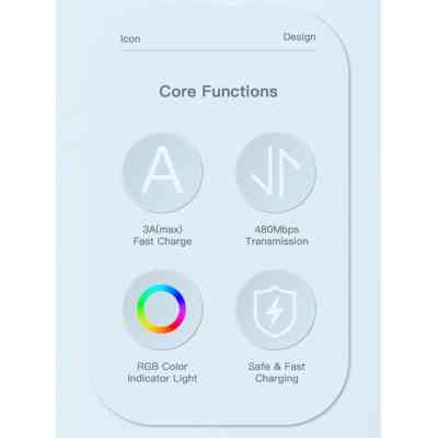 Дата кабель USB 2.0 AM to USB-C 1.0m 3A LED blue Essager (EXCT-XCD03) Винница