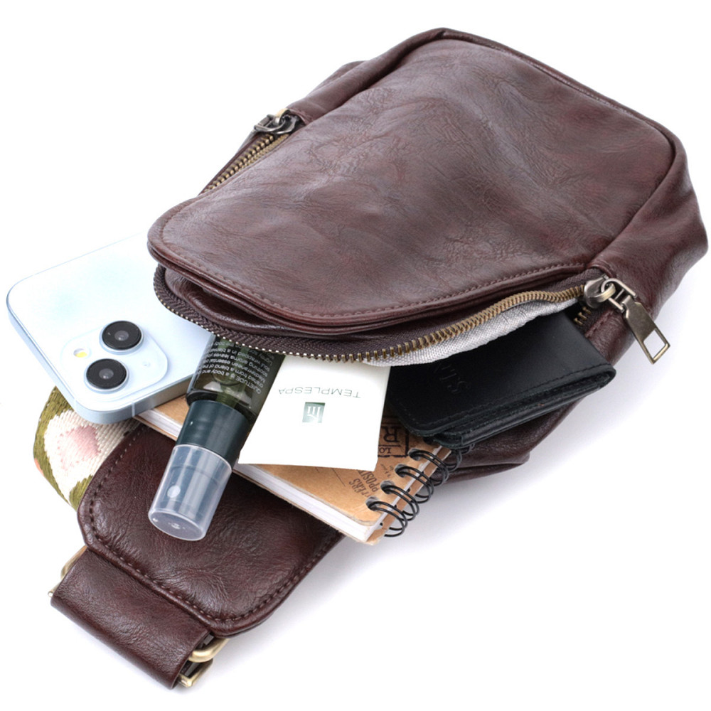 Зручна сумка через плече в модному кольорі з екошкіри Vintage 22794 Коричневий Київ - фото 8