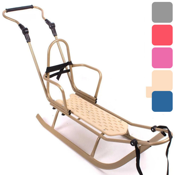 Санки дитячі Adbor Piccolino металеві зі спинкою і регульованою ручкою, для дітей Бежевий Київ - фото 1