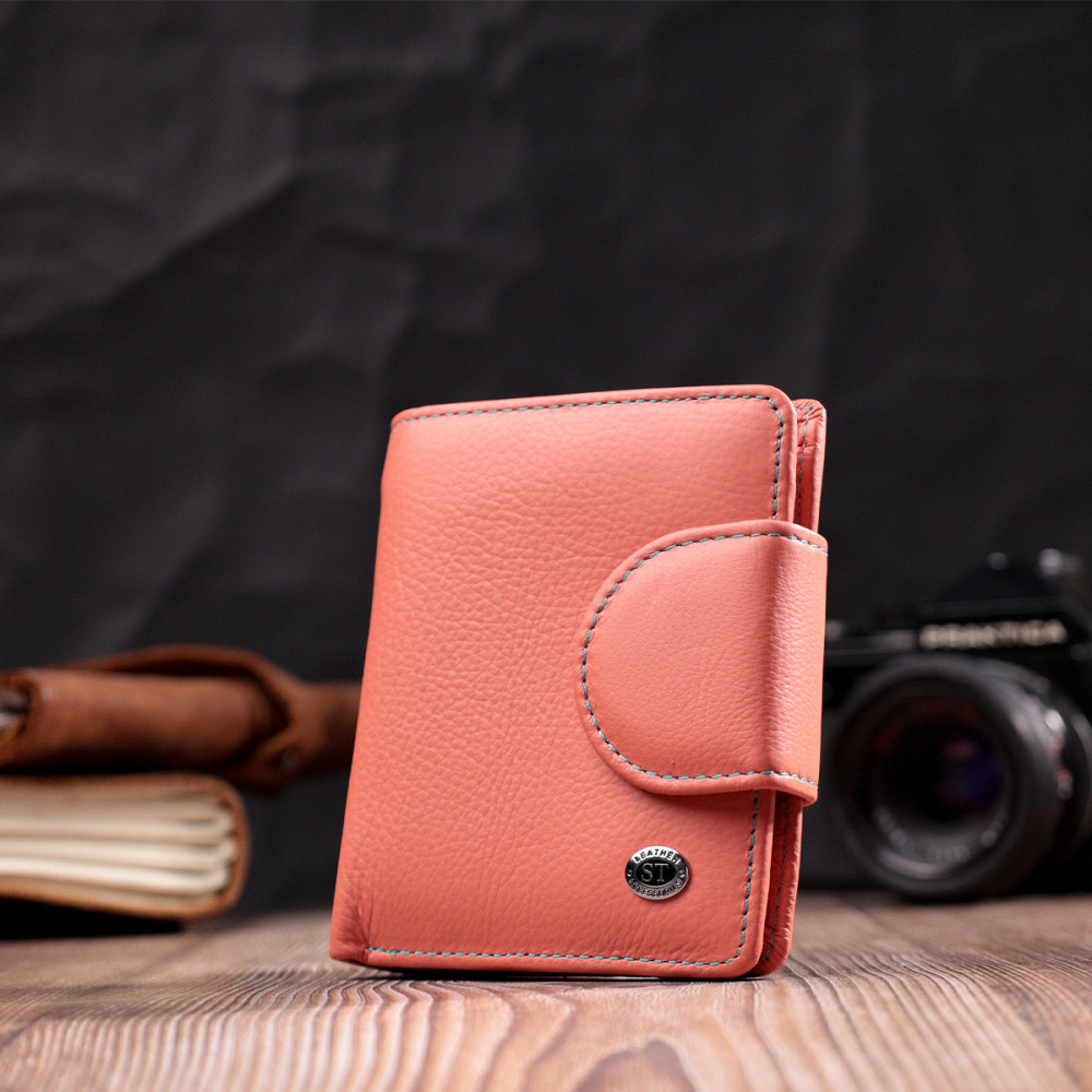 Стильный кожаный кошелек с монетницей снаружи для женщин ST Leather 19458 Оранжевый Киев - изображение 9