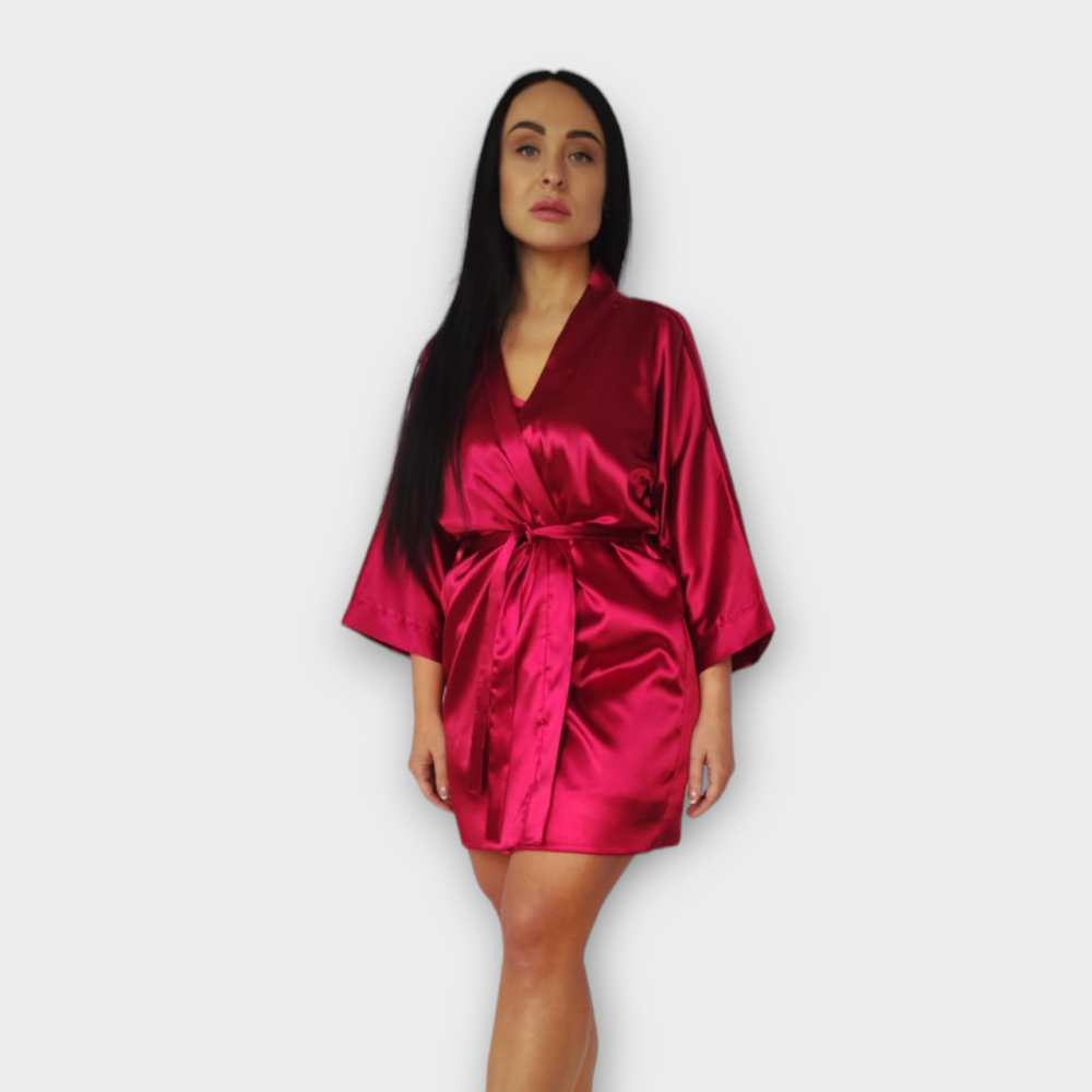 Халат женский атласный под пояс длина 90см Бордовый XS/S Харьков - изображение 1