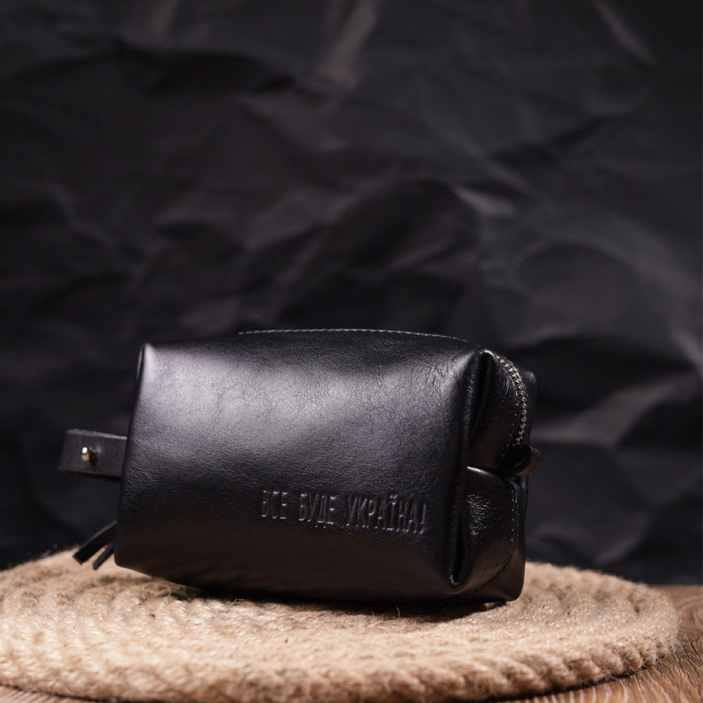 Невелика косметичка з гладкої шкіри на блискавці Чорна (GRANDE PELLE) Київ - фото 2