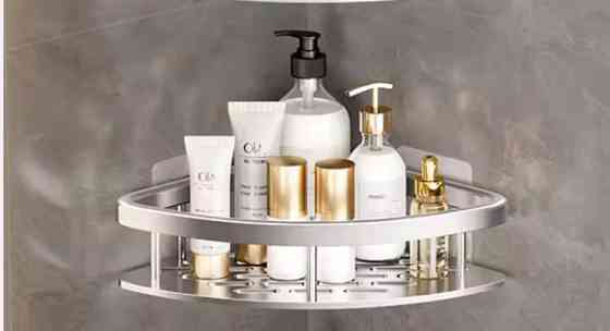 Угловая настенная полка для ванной алюминиевая 28 см серый Киев