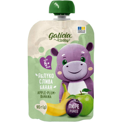 Дитяче пюре Galicia Baby яблучно-сливово-бананове 90 г (4820209564464) Вінниця - фото 1