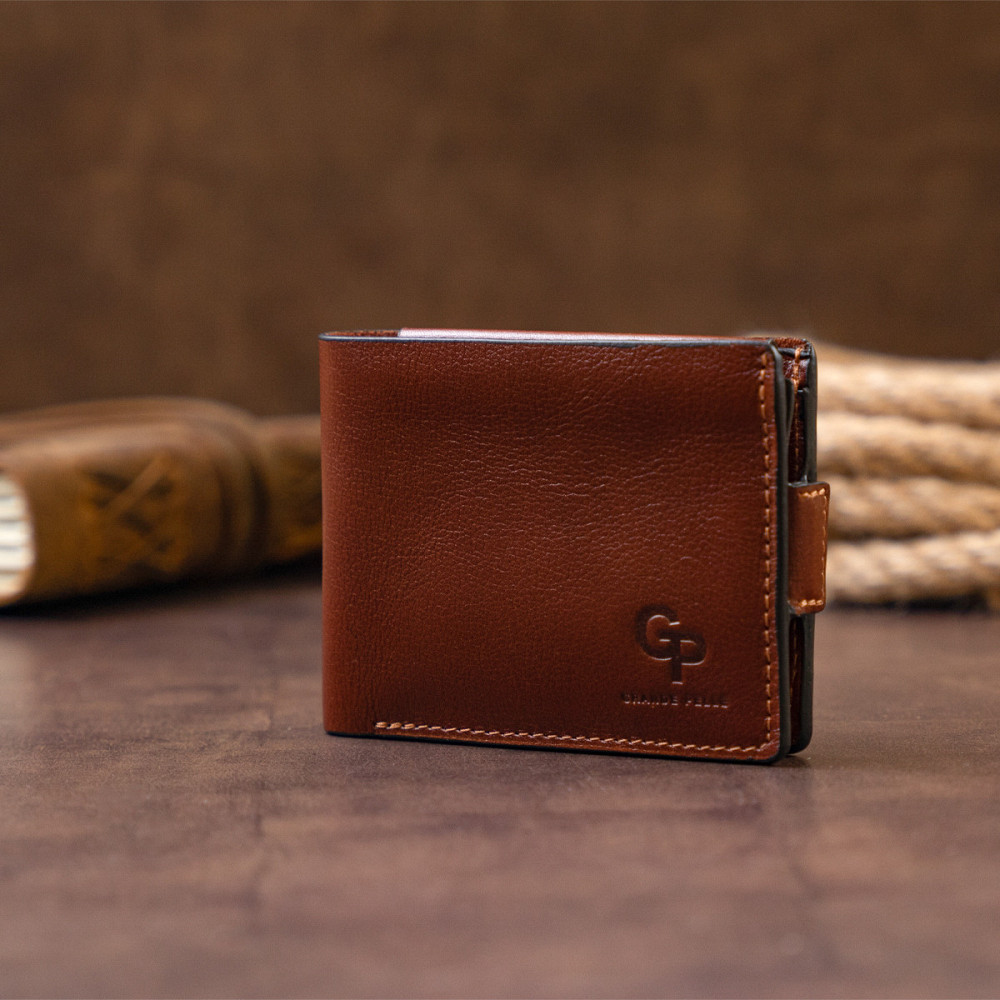 Портмоне горизонтальное Amico на магните на два отделения GRANDE PELLE 11322 Коньячное Киев - изображение 5